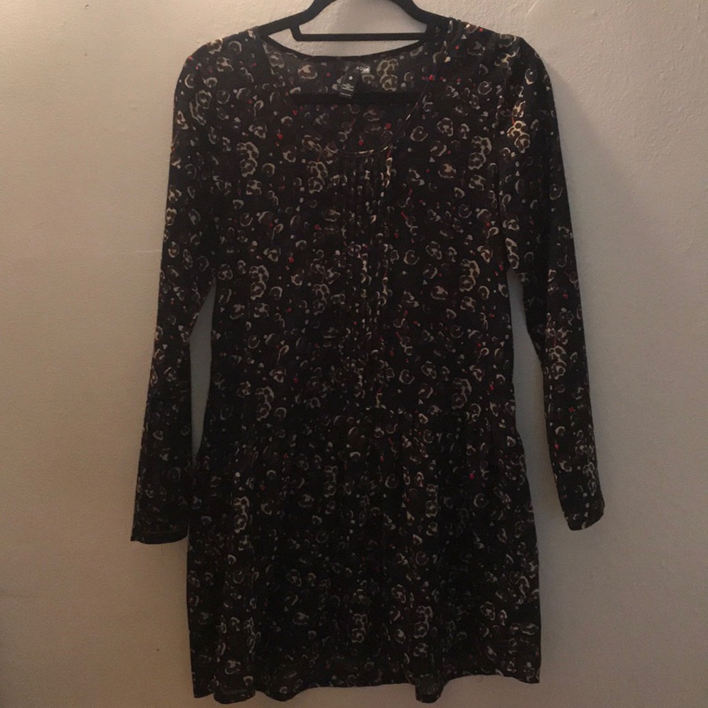 Aqua Floral Skater Dress with Sleeves